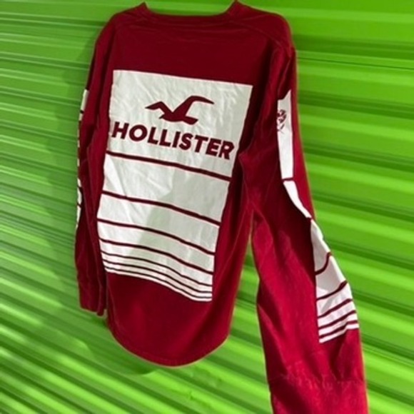 Hollister California Mens Red Long Sleeve Graphic T-Shirt Rose Logo Size M - Picture 8 of 9